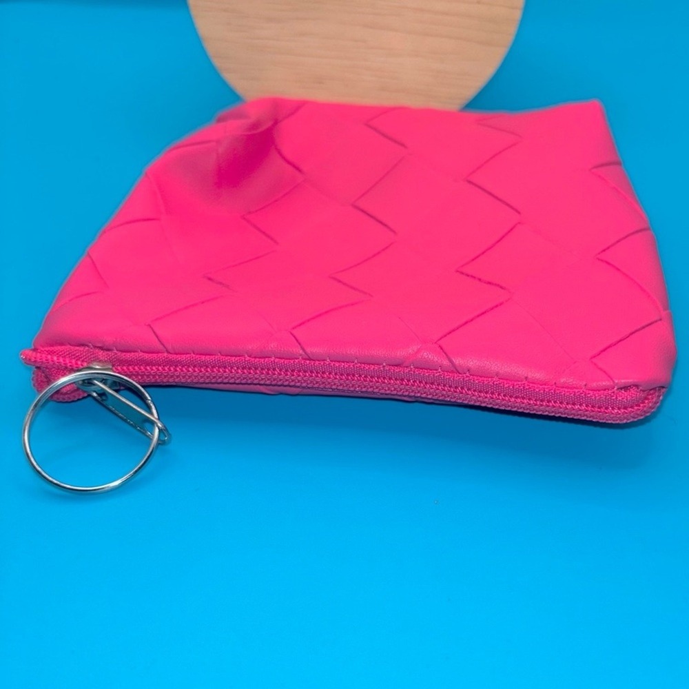 Pink Quilted Women's Zippered Coin Purse With‎ Key Ring